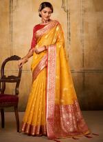 Tissue Silk Yellow Traditional Wear Weaving Saree